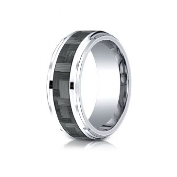Cobaltchrome 9mm Comfort-Fit Drop Beveled Edge Grey Carbon Fiber Design Ring