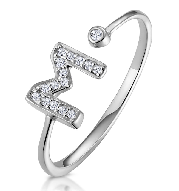 LAB DIAMOND INITIAL 'M' RING 0.07CT SET IN 925 SILVER