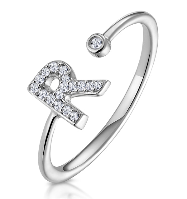 LAB DIAMOND INITIAL 'R' RING 0.07CT SET IN 925 SILVER