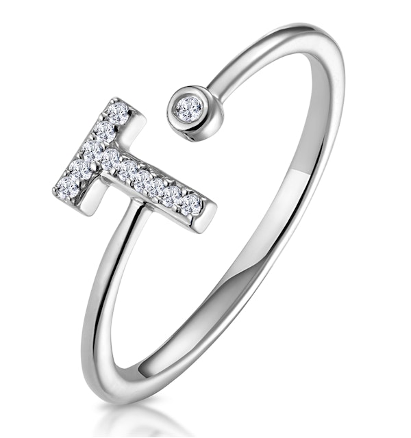 LAB DIAMOND INITIAL 'T' RING 0.07CT SET IN 925 SILVER
