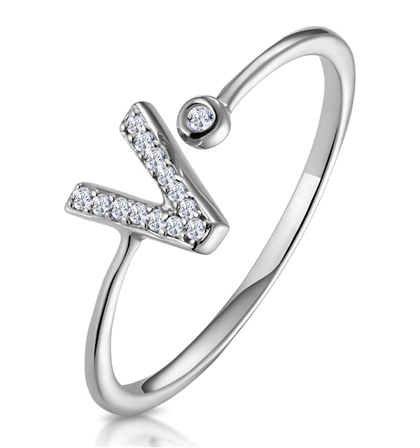 LAB DIAMOND INITIAL 'V' RING 0.07CT SET IN 925 SILVER