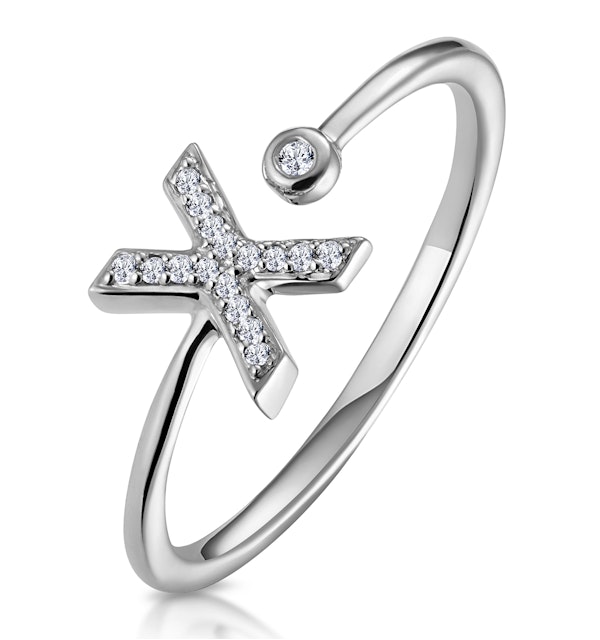 LAB DIAMOND INITIAL 'X' RING 0.07CT SET IN 925 SILVER