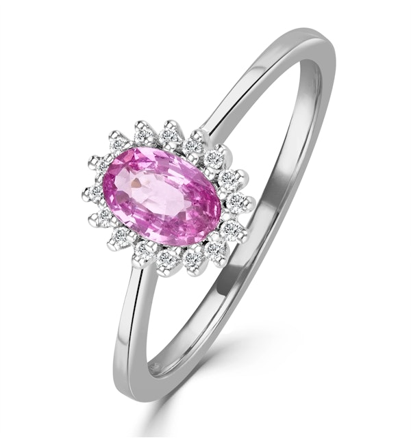9K WHITE GOLD DIAMOND AND PINK SAPPHIRE RING 0.08CT