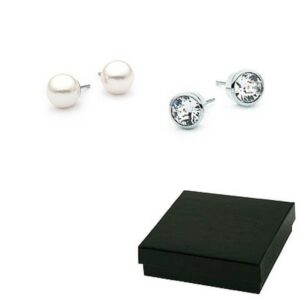 Boxed Double Stud Earrings Set -Pearl and Classic