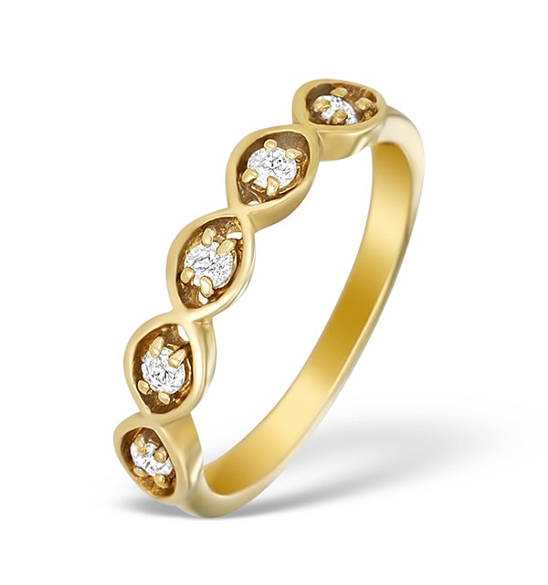 9K GOLD DIAMOND 5 STONE RING - A3895 - SIZE J