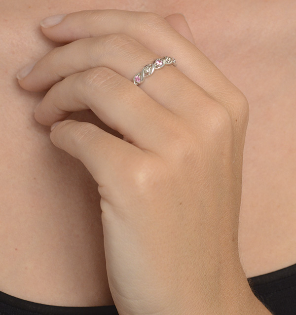 PINK SAPPHIRE AND 0.08CT DIAMOND RING 9K WHITE GOLD - Image 3