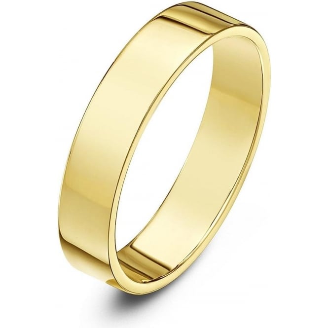18ct Yellow Gold Light Flat Court Shape 4mm Wedding Ring