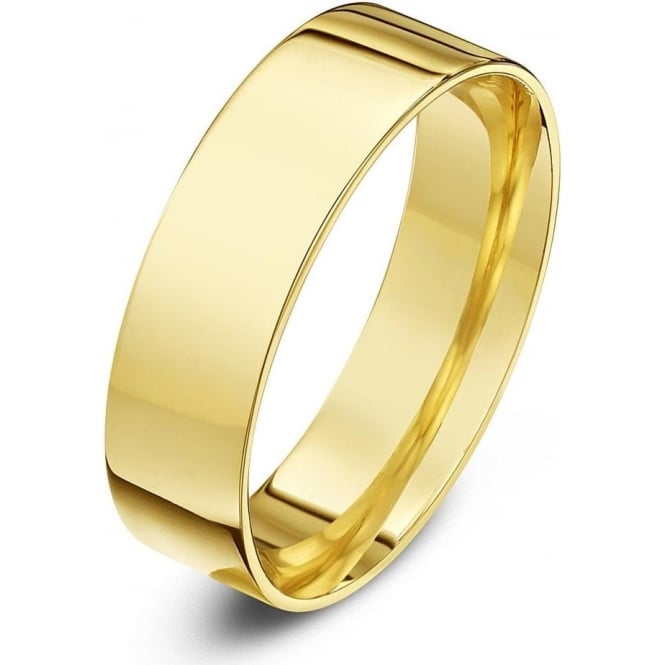 18ct Yellow Gold Light Flat Court Shape 6mm Wedding Ring
