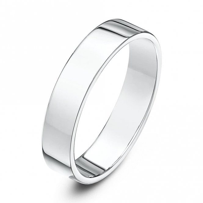 9ct White Gold Light Flat Court Shape 4mm Wedding Ring