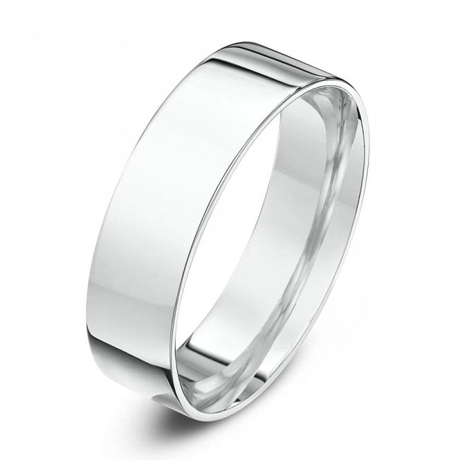 9ct White Gold Light Flat Court Shape 6mm Wedding Ring
