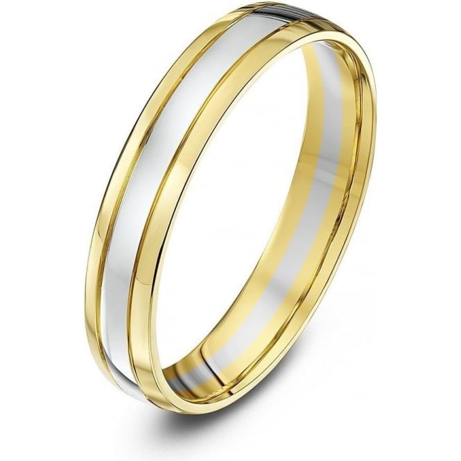 9ct White & Yellow Gold Court Shape 4mm Wedding Ring
