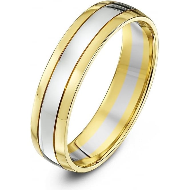 9ct White & Yellow Gold Court Shape 5mm Wedding Ring