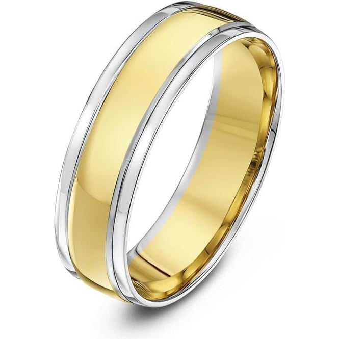 9ct White & Yellow Gold Court Shape 6mm Wedding Ring