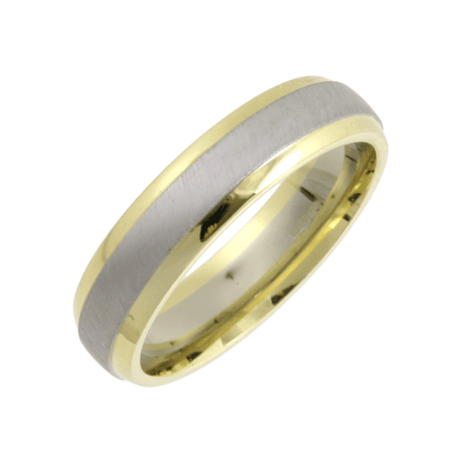 9ct White & Yellow Gold Court Shape Matt Center 5mm Wedding Ring