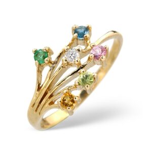 MULTI GEM STONE AND DIAMOND 9K GOLD RING