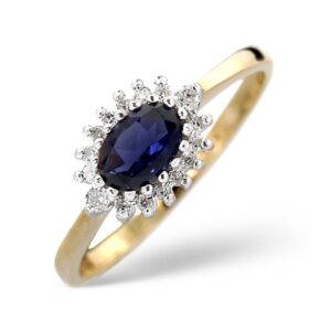 SAPPHIRE 6 X 4MM AND DIAMOND 18K GOLD RING FET21-U