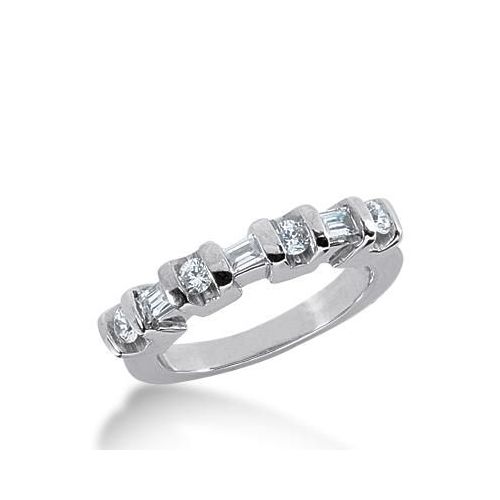 14k Gold Diamond Anniversary Wedding Ring 4 Round Brilliant, 3 Straight Baguette Diamonds 0.52ctw 292WR133714K