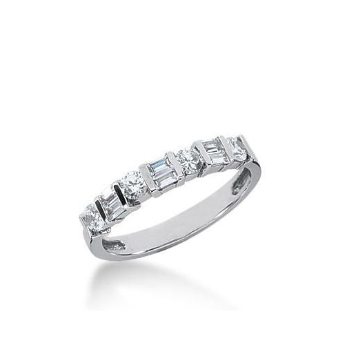 14k Gold Diamond Anniversary Wedding Ring 4 Round Brilliant, 6 Straight Baguette Diamonds 0.64ctw 322WR141514K