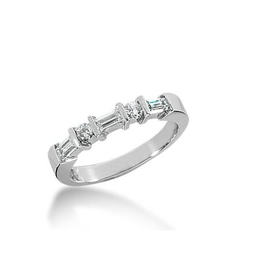 14k Gold Diamond Anniversary Wedding Ring 3 Round Brilliant, 4 Straight Baguette Diamonds 0.53ctw 343WR149414K
