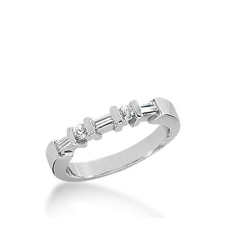 14k Gold Diamond Anniversary Wedding Ring 2 Round Brilliant, and 3 Straight Baguette Diamonds Total 0.28ctw 418WR172814K