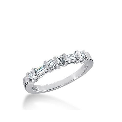 14k Gold Diamond Anniversary Wedding Ring 4 Round Brilliant Diamonds, 2 Straight Baguette Total 0.42ctw 450WR181614k
