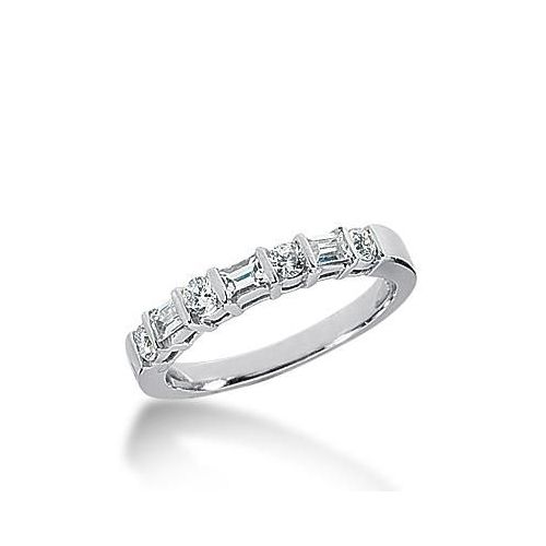 14k Gold Diamond Anniversary Wedding Ring 4 Round Brilliant Diamonds, 3 Straight Baguette Stones Total 0.44ctw 490WR201614k