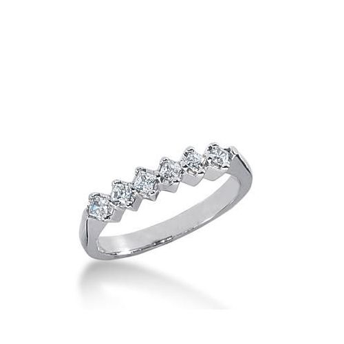 14k Gold Diamond Anniversary Wedding Ring 6 Princess Cut Stones Total 0.36ctw 584WR232814k