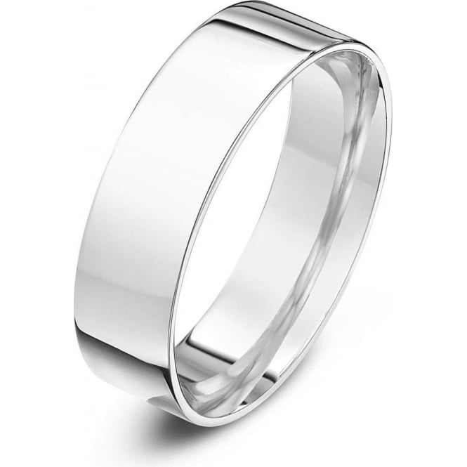 18ct White Gold Heavy Flat Court Shape 6mm Wedding Ring