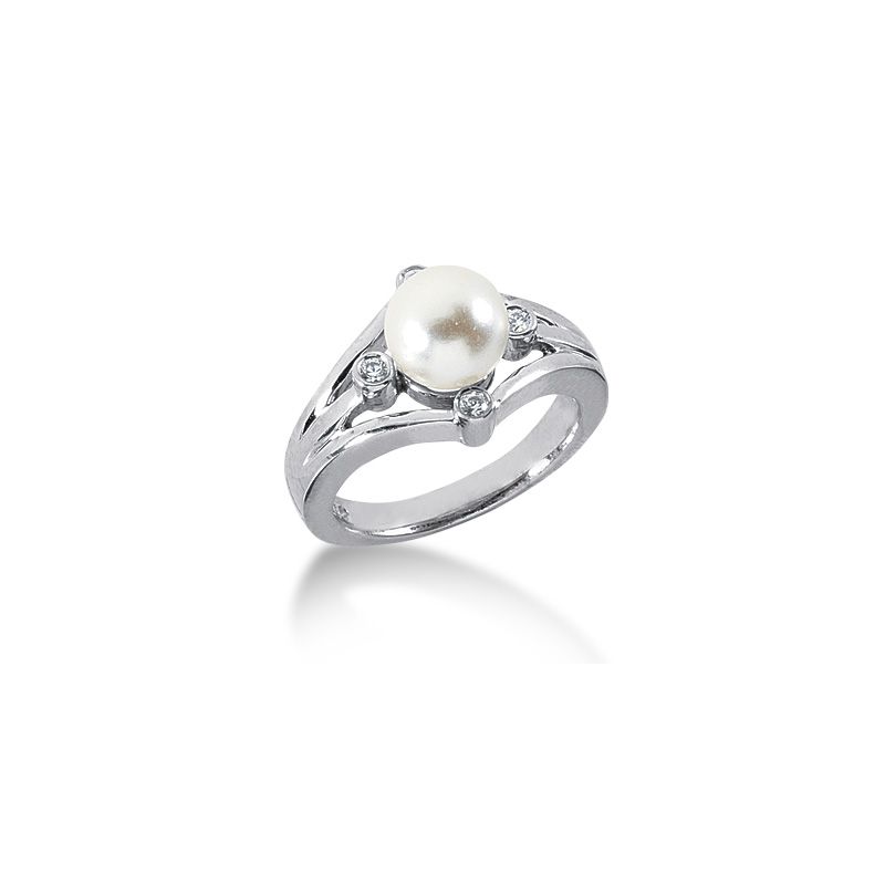 14K Round Brilliant, Pearl Centered Diamond Anniversary Ring (0.10ctw.)