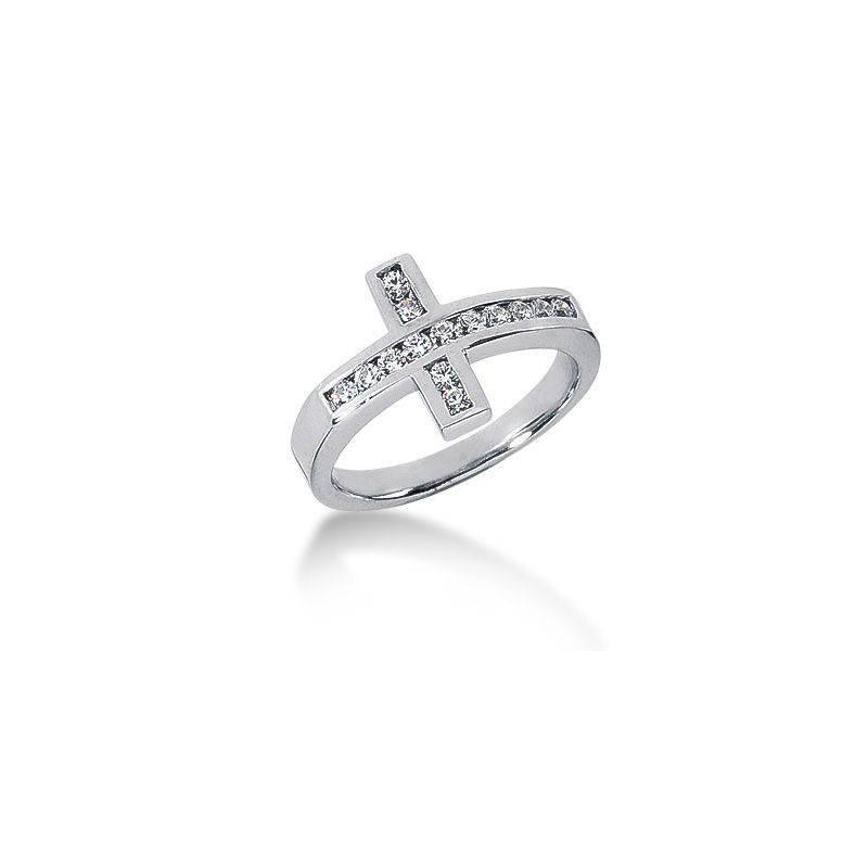 14K Cross Design Round Brilliant Diamond Anniversary Ring (0.28ctw.)