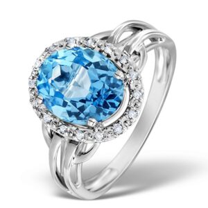 BLUE TOPAZ 3.42CT AND DIAMOND 9K WHITE GOLD RING