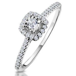 MASAMI LAB DIAMOND HALO ENGAGEMENT RING 0.25CT PAVE SET IN 925 STERLING SILVER