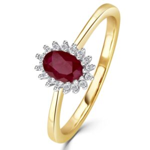 RUBY 6 X 4MM AND DIAMOND 9K GOLD RING ITEM A3350