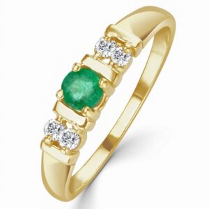 EMERALD 3.75MM AND DIAMOND 9K GOLD RING