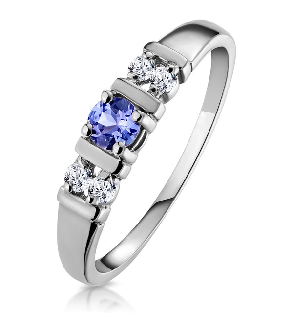TANZANITE 3.75MM AND DIAMOND 9K WHITE GOLD RING