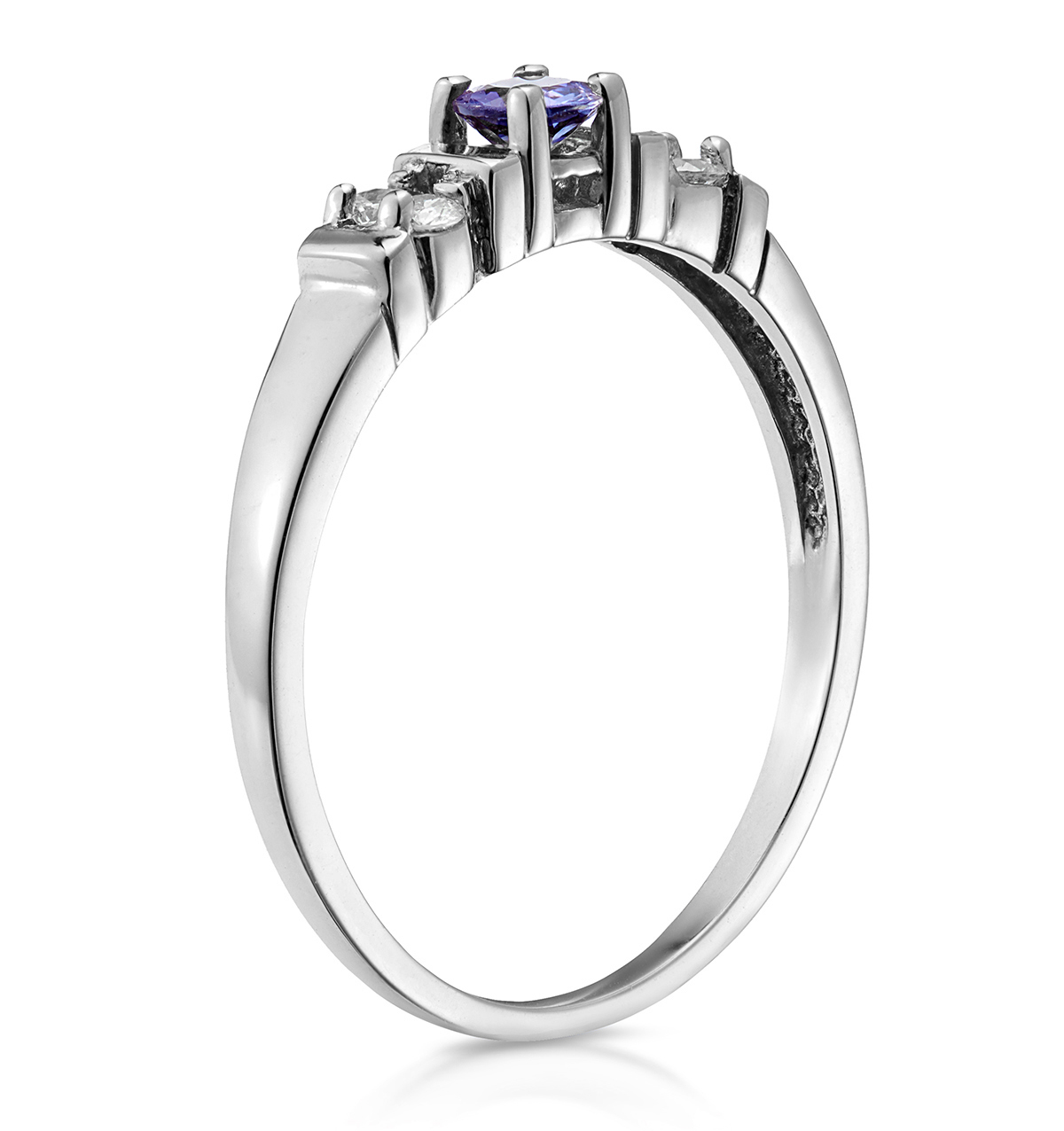 TANZANITE 3.75MM AND DIAMOND 9K WHITE GOLD RING - Image 3