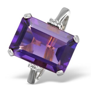 AMETHYST 6.40CT AND DIAMOND 9K WHITE GOLD RING