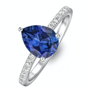 ASTRA 3.10CT LAB SAPPHIRE AND DIAMOND SHOULDER SET PEAR CUT RING IN SILVER