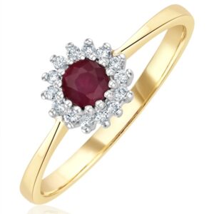 RUBY 3.5 X 3.5MM AND DIAMOND 9K GOLD RING