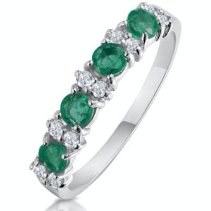 EMERALD 0.60CT AND DIAMOND 9K WHITE GOLD RING