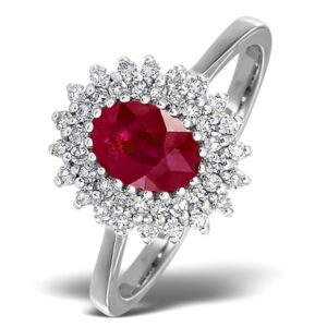 RUBY 7 X 5MM AND DIAMOND 9K WHITE GOLD RING