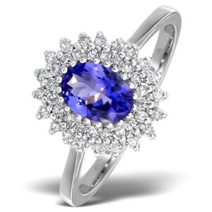 TANZANITE 7 X 5MM AND DIAMOND 9K WHITE GOLD RING