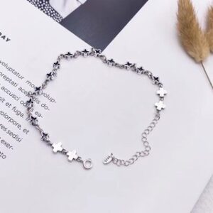 Sterling Silver 925 Fashion Hollow Cross Feet Korean Style Trendy All-Matching Summer Essential Fact