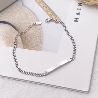 Sterling Silver 925 Fashion Korean Style Smooth Cards Small Cuban Bracelet Simple Fresh Style Popula