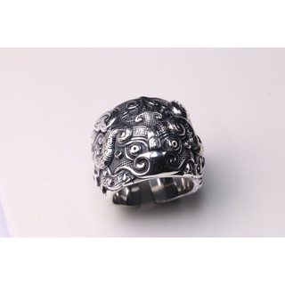 Sterling Silver 925 Heavy Industry Carved Style，Kui Cattle Open Ring，Seiko Manual Processing
