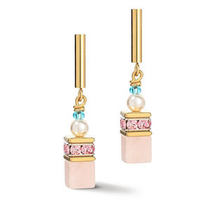 Gold Tone Geocube Drop Earrings