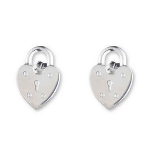 Silver Heart Lock Stud Earrings
