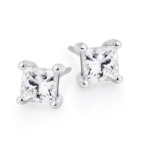 18ct White Gold Diamond Princess Cut Stud Earrings