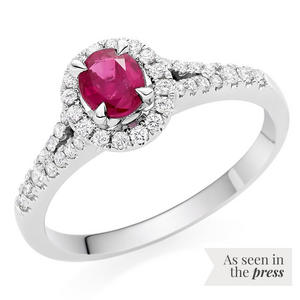 18ct White Gold Diamond Ruby Halo Ring