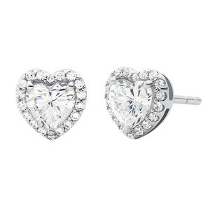 Premium Silver Heart Shaped Cubic Zirconia Halo Stud Earrings
